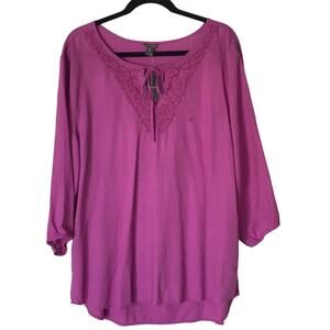 Eddie Bauer “Vista Point” Linen Blend Tunic Top, 3/4 Sleeve, XL, Pinkish Purple